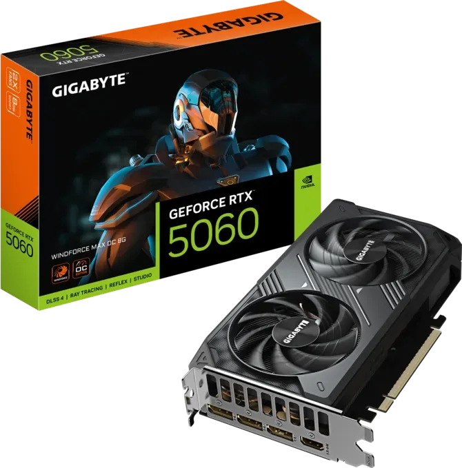 GIGABYTE NVIDIA GeForce RTX 5060 WINDFORCE MAX OC 8GB GDDR7 Graphics Card, DLSS 4, PCIe 5.0, 2512 MHz, Hawk Fan Cooling | GV-N5060WF2MAX OC-8GD