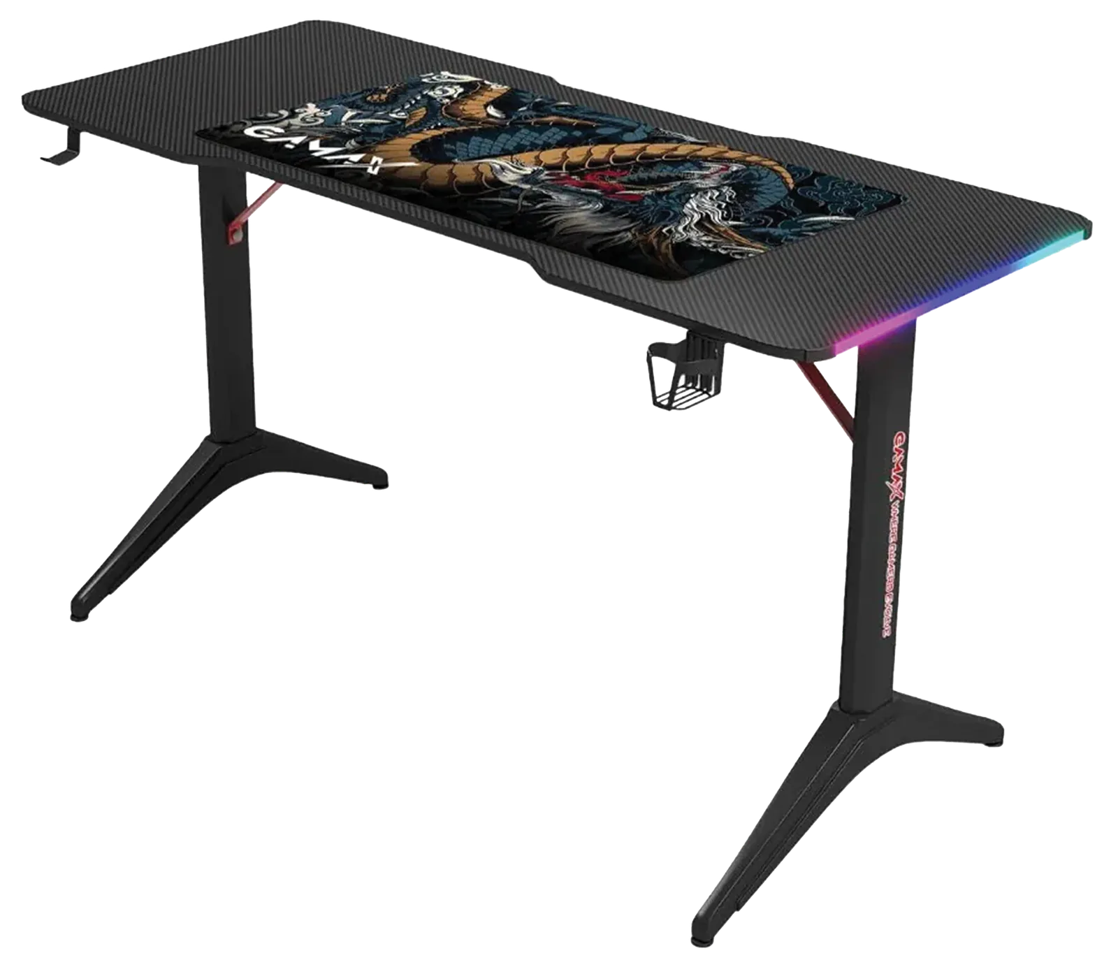 GAMAX D2208B Gaming Desk, RGB Carbon Fiber Surface, 120x60x74cm, Included Mousepad, Straight Design, Black | D2208B