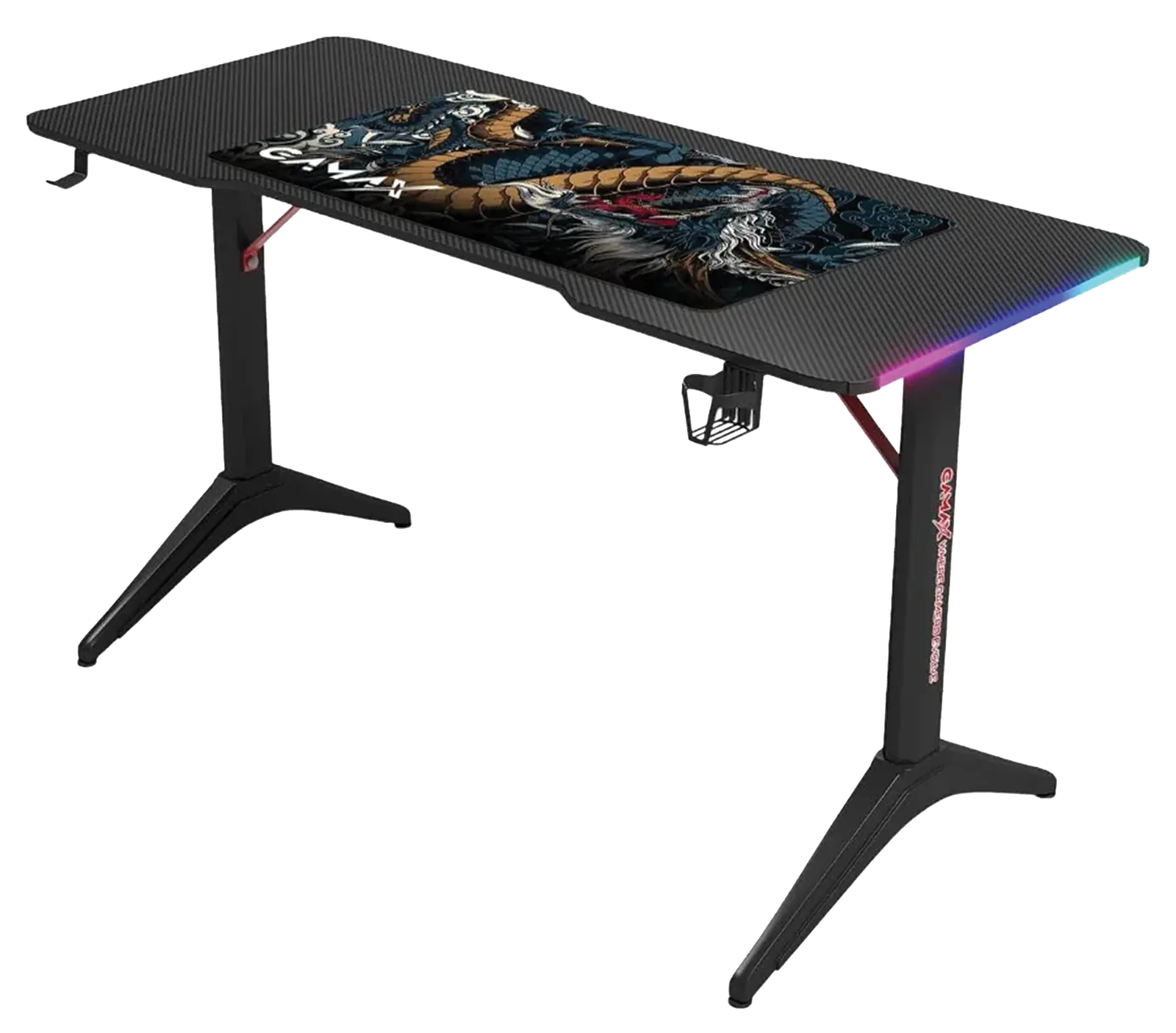 GAMAX D2408B Gaming Desk, RGB Carbon Fiber Surface, 140x60x74cm, Included Mousepad, Straight Design, Black | D2408B