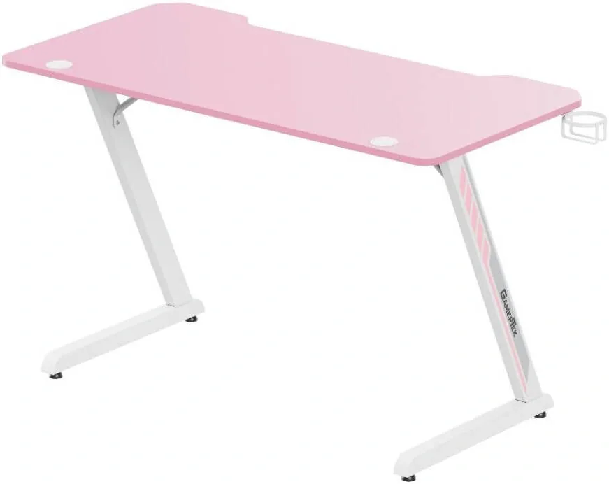 Gamertek Z-Desk Pink Gaming Desk, 120cm x 60cm, Ergonomic Workspace, Integrated Cup Holder & Headset Hook, Z-Shaped Steel Frame, Pink | GT-GD-Z-PK-001