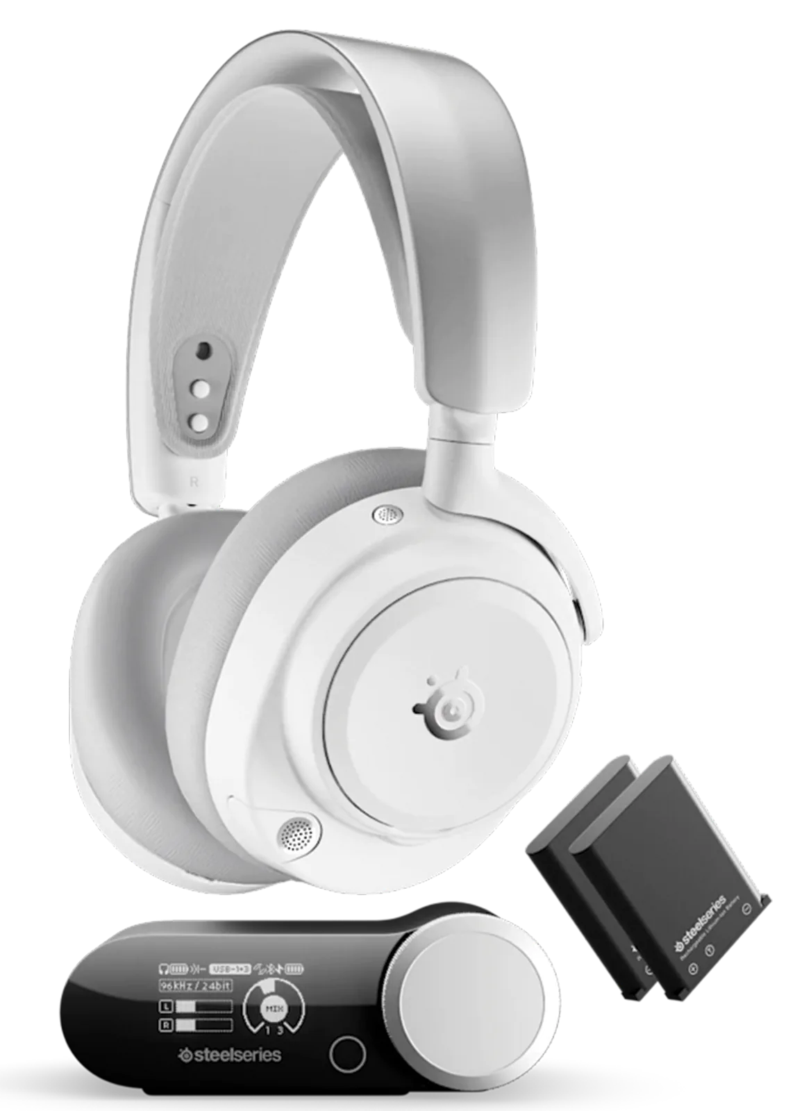 SteelSeries Arctis Nova Pro Wireless Omni White Gaming Headset, Hi-Res Audio, Active Noise Cancellation, OmniPlay, Infinite Power System, White | 61722
