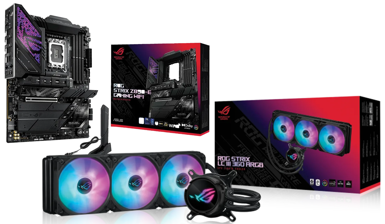 ASUS ROG Strix Z890-E Gaming WiFi Intel Ultra LGA 1851 Motherboard, ROG Strix LC III 360 ARGB LCD Liquid Cooler, PC Upgrade Bundle
