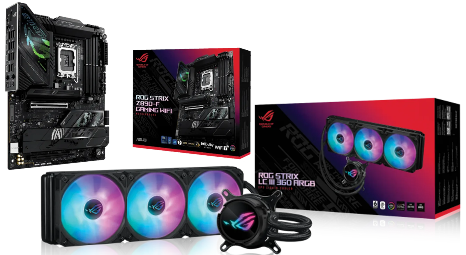 ASUS ROG Strix Z890-F Gaming WiFi Intel Ultra LGA 1851 Motherboard, ROG Strix LC III 360 ARGB LCD Liquid Cooler, PC Upgrade Bundle
