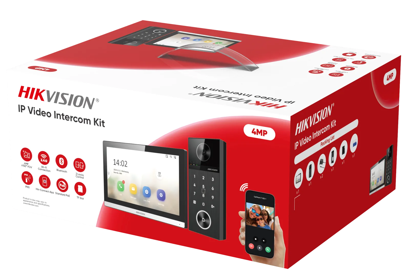 Hikvision 4MP IP Video Intercom Kit, 150-Degree Ultra-Wide Viewing Angle, 7-Inch Touchscreen Indoor Monitor, PoE & Wi-Fi Connectivity | DS-KIS612-P