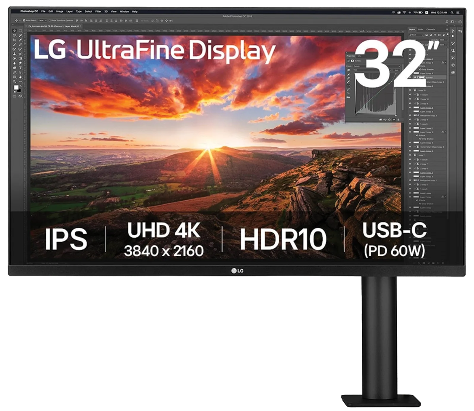 LG 32UN880K-BA 32" 4K UHD Ergo IPS Monitor, 3840x2160 Resolution, HDR10, USB Type-C Connectivity, Ergonomic Arm Stand | 32UN880K-BA