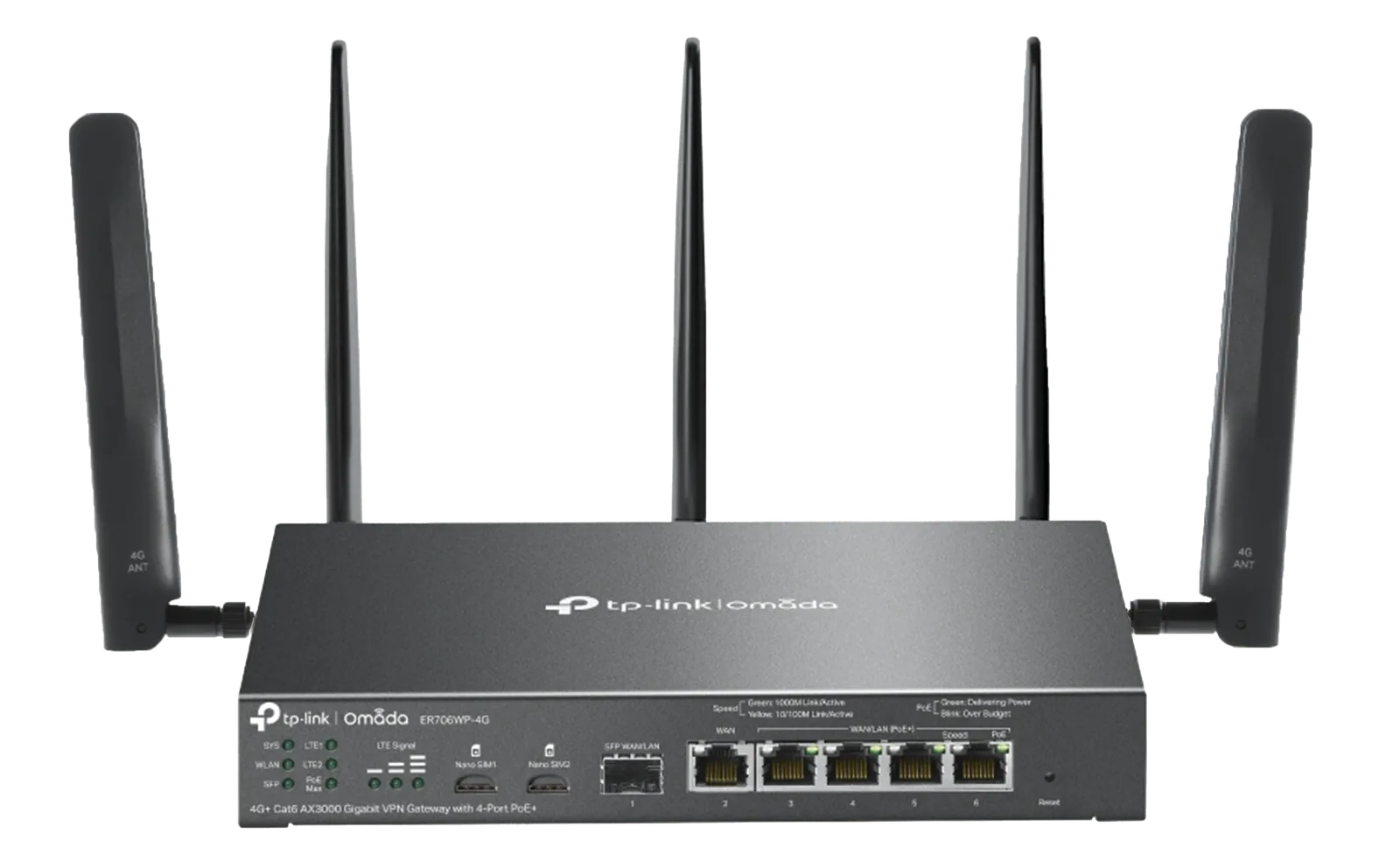 TP-Link Omada ER706W-4G AX3000 Gigabit VPN Router, 4G+ Cat6 Wireless WiFi 6, 5-Port PoE+ Output, Centralized Management | ER706WP-4G