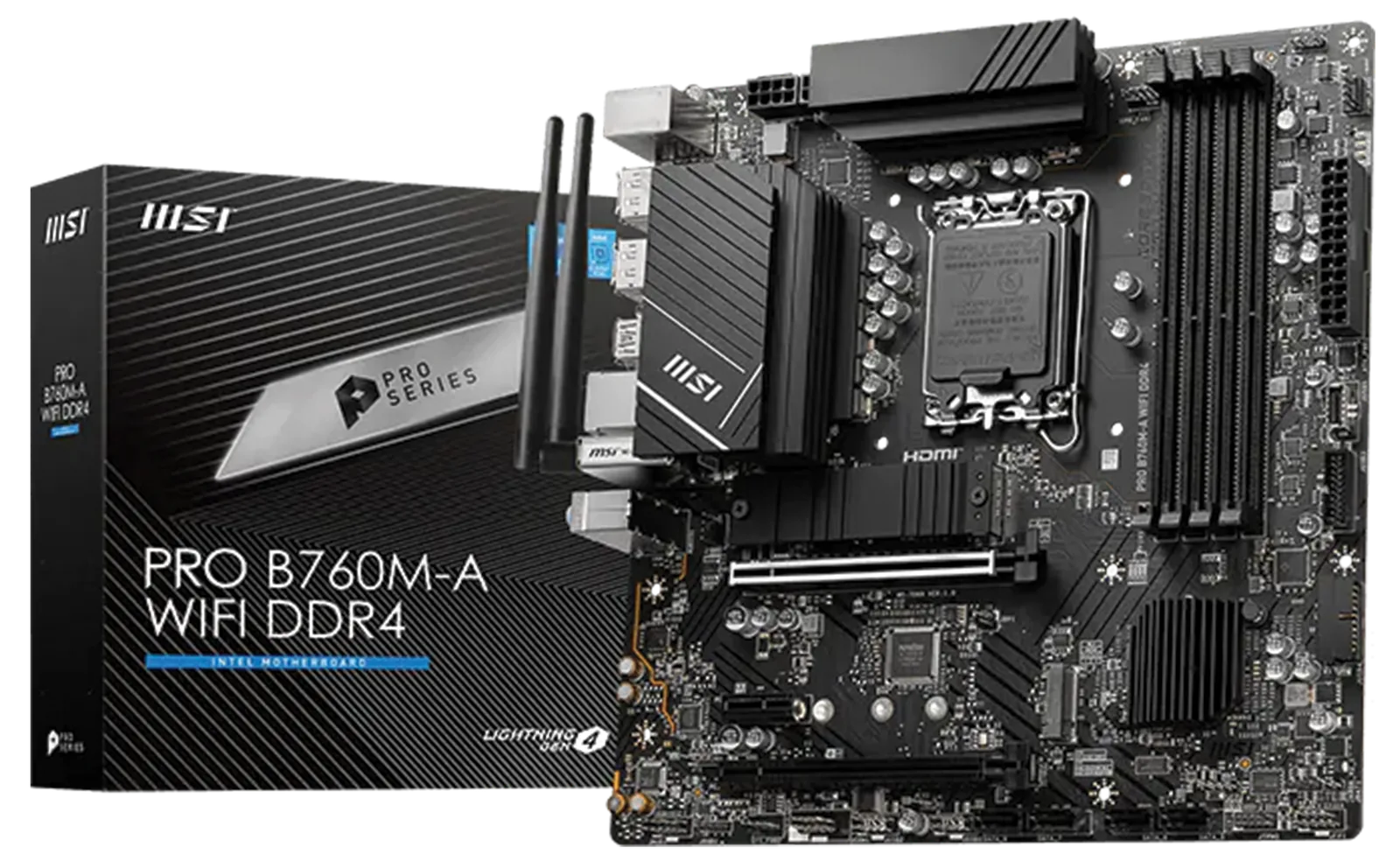 MSI PRO B760M-A WIFI DDR4 Motherboard, Intel LGA 1700, 12th/13th/14th Gen Support, Lightning Gen 4, Wi-Fi 6E | 911-7D99-003