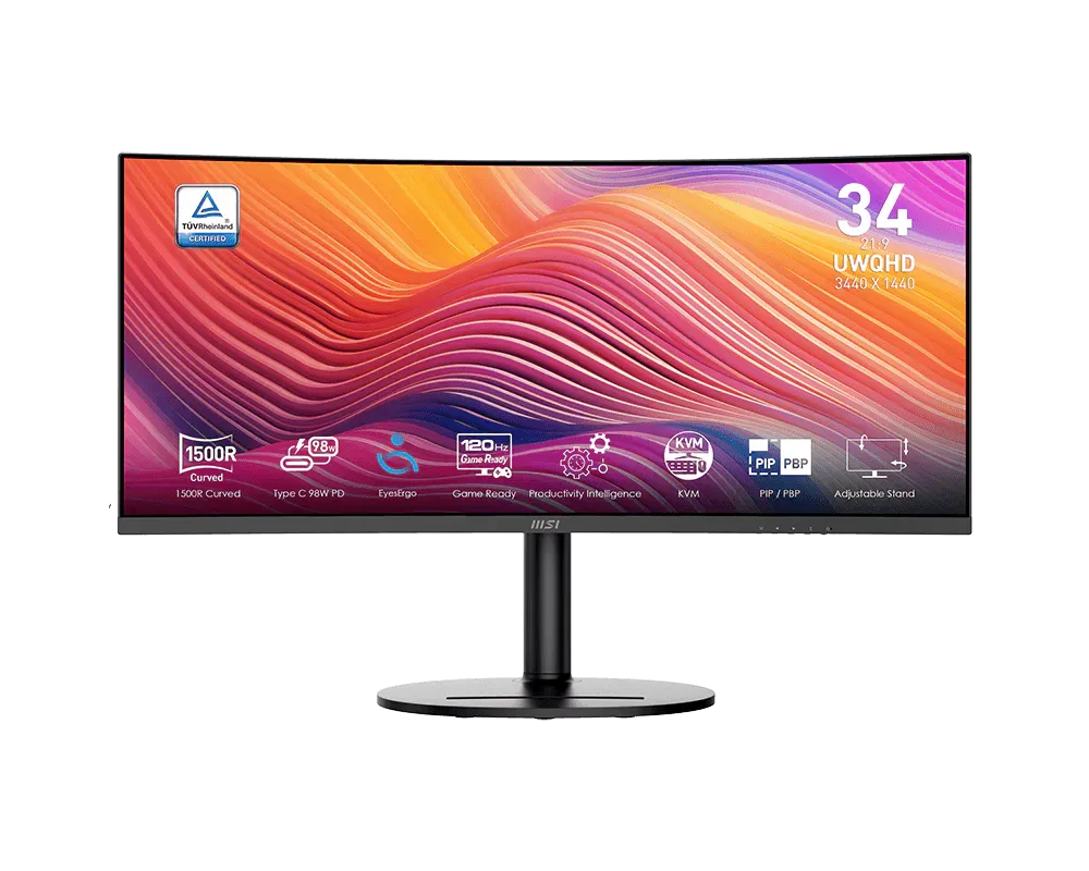 MSI Modern MD342CQP 34" Ultrawide Curved Monitor, 120Hz, 1ms, UWQHD (3440 x 1440), USB-C 98W PD | 9S6-3PC59H-010