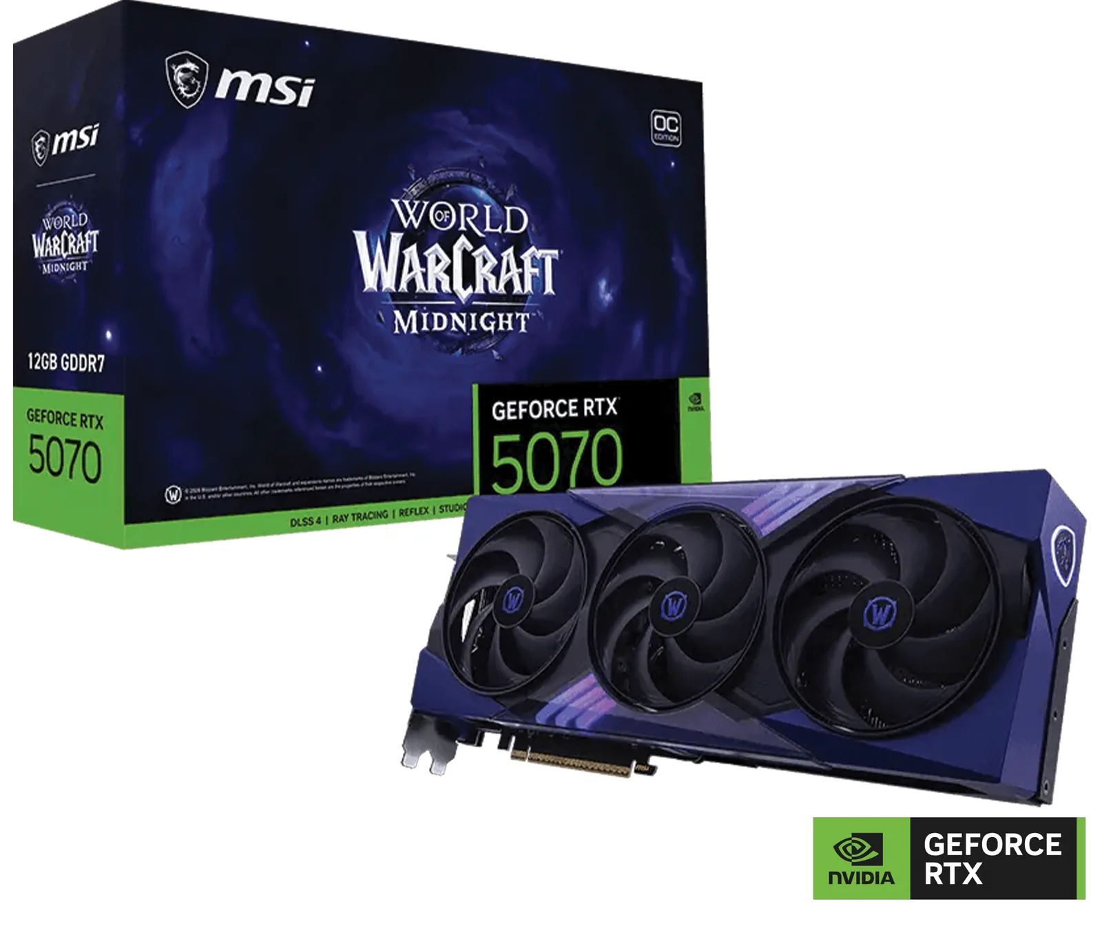 MSI NVIDIA GeForce RTX 5070 12G World of Warcraft MIDNIGHT VOID EDITION OC Graphics Card, 12GB GDDR7, PCIe 5.0, 28 Gbps 192-bit, 6144 CUDA CORES Units | 912-V532-255