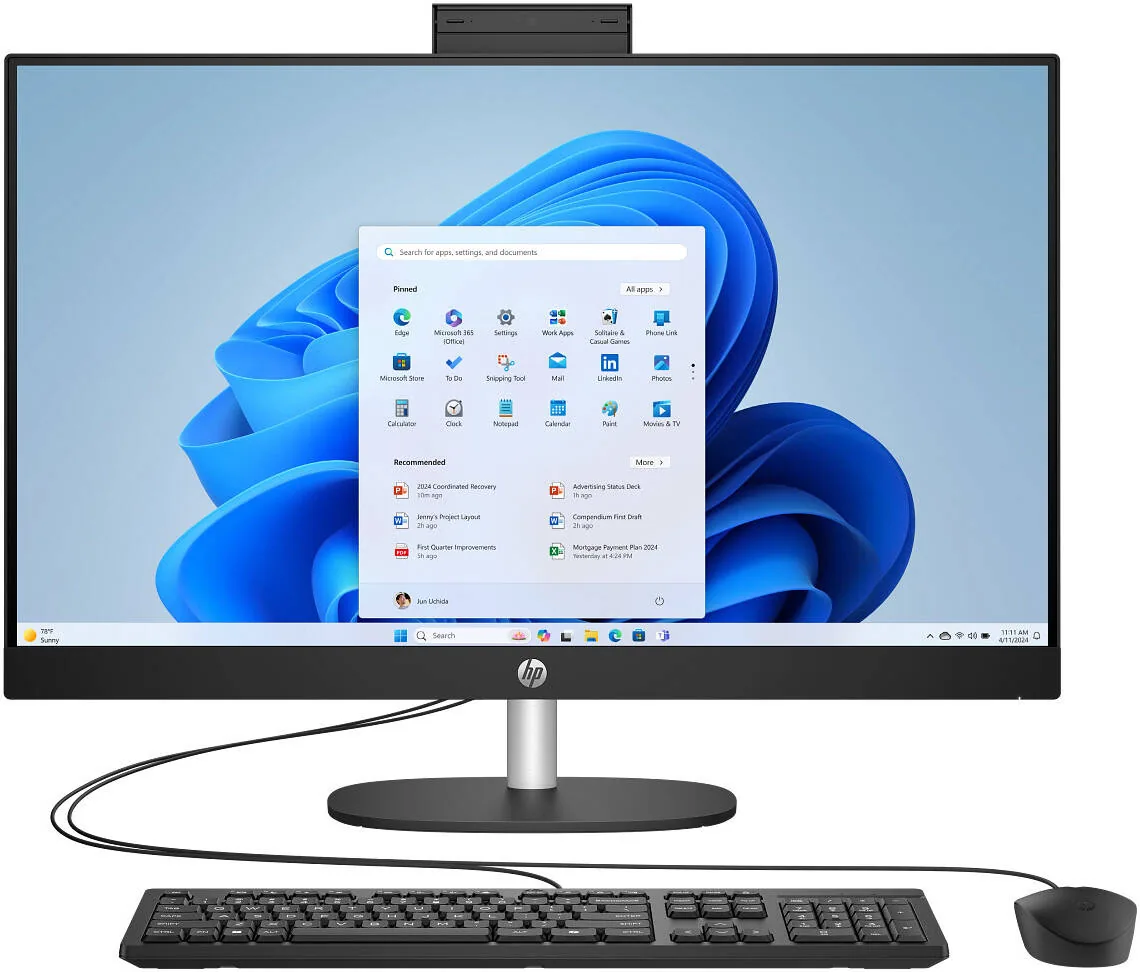 HP All-in-One 24-cr2044 Desktop, Intel Core Ultra 5 225U, 24" FHD IPS Display, 8GB RAM, 512GB SSD, Wired Keyboard & Mouse, DOS, Jet Black | D30C7EA#BH5
