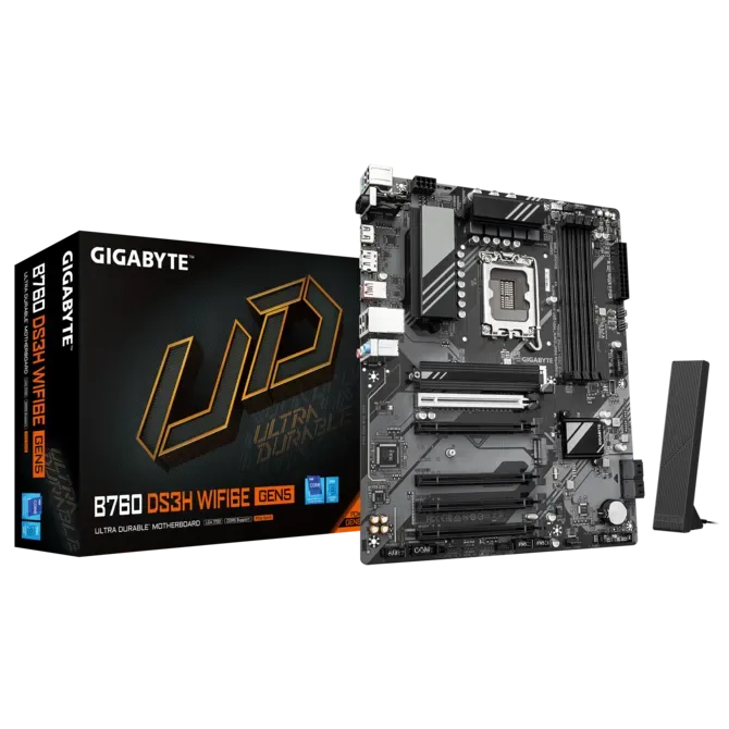 GIGABYTE B760 DS3H WIFI 6E GEN5, Intel LGA1700 ATX Ultra Durable Gaming Motherboard, DDR5 7600(OC), Dual M.2 PCIe 4.0, USB 3.2 Gen 2x2 Type-C | 9MB76S365-00-G10