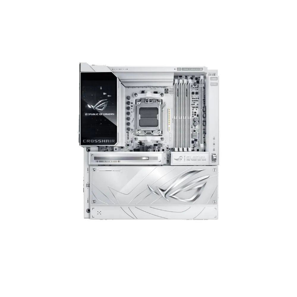 ASUS ROG CROSSHAIR X870E GLACIAL E-ATX AM5 White Motherboard, 5" Full Color LCD, 4x DDR5 DIMM slots, max. 256GB, 7x M.2 slots (PCIe 5.0 support), Dual 10Gb Ethernet, Wi-Fi 7, USB4, 60W Quick Charge 4+ | 90MB1NQ0-M0EAY0