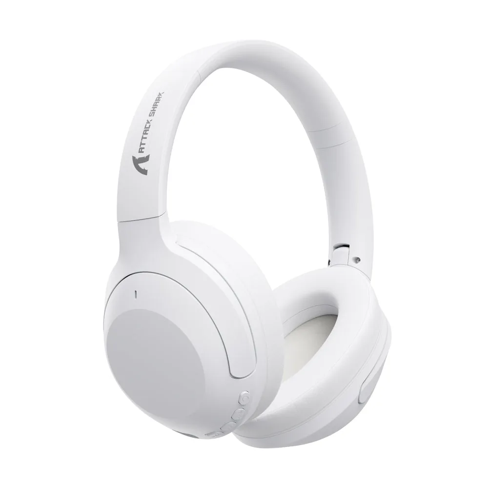 ATTACK SHARK G300 ANC Wireless Headphones, Active Noise Cancelling, Foldable Ultra-Light Design, 40mm Neodymium Drivers, & Dual-Mode Connectivity, White | G300