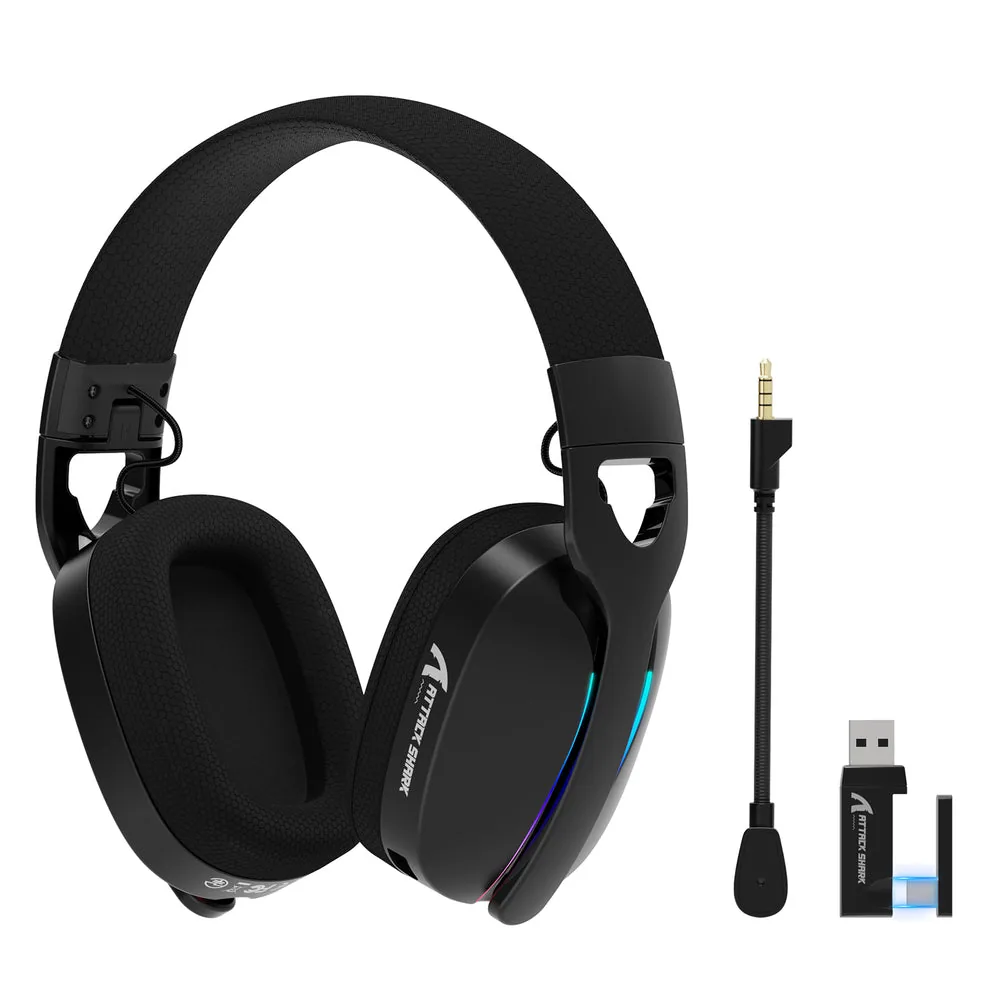 ATTACK SHARK L90 Foldable Wireless Gaming Headset, Dynamic 7.1 Surround Sound, RGB Lighting, 800mAh Battery, & Tri-Mode Connectivity, Black | L90 Foldable