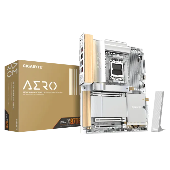 GIGABYTE X870E AERO X3D WOOD Motherboard, AMD AM5, Ryzen 9000 Ready, 16+2+2 VRM, DDR5 9000(OC), Dual USB4, & Wi-Fi 7, Wood Edition | 9MX87EOXD-00-G10
