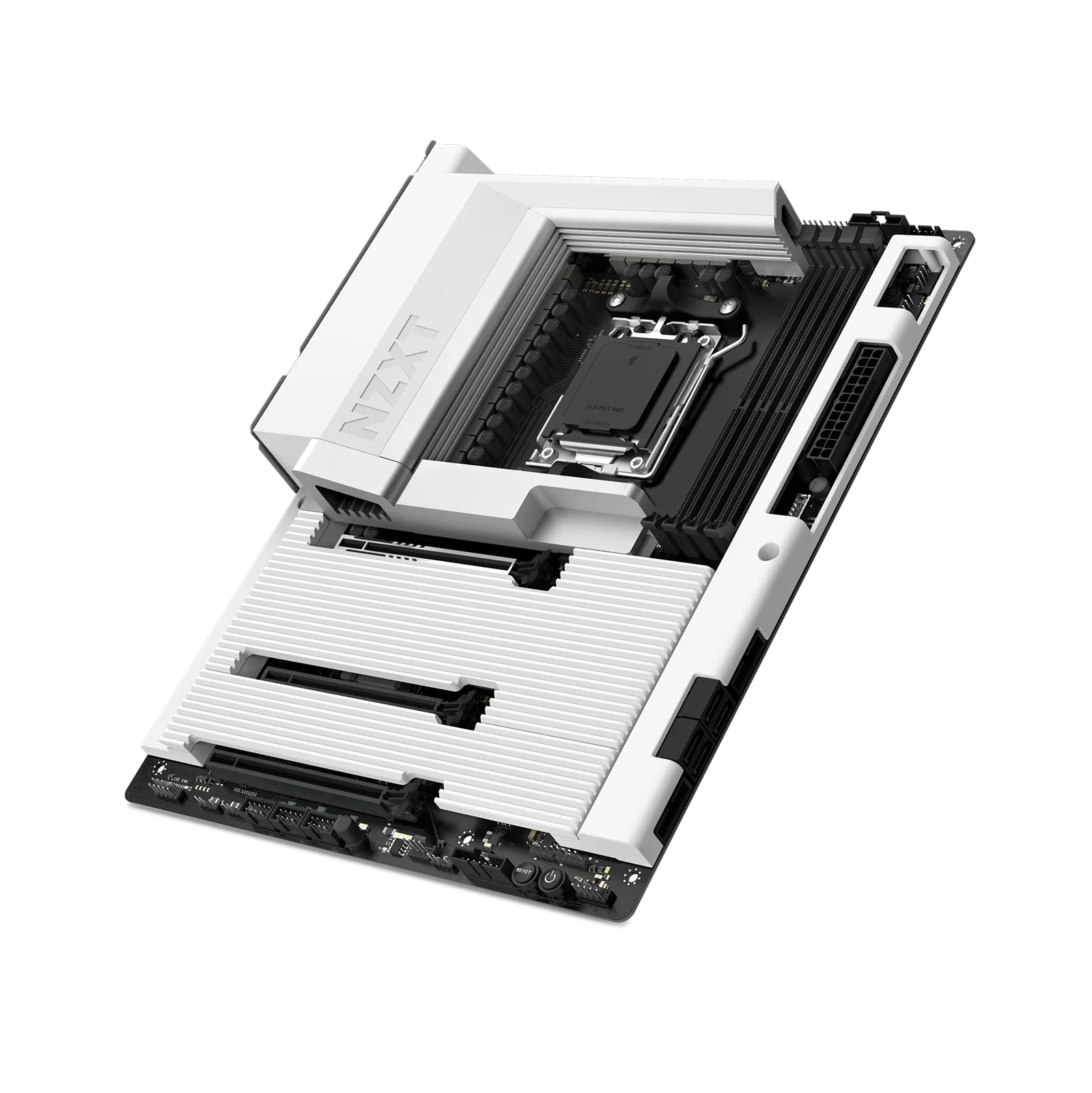 NZXT N7 B850 Gaming Wi-Fi White ATX Motherboard, AMD AM5 Socket, Ryzen 9000 Ready, DDR5 8000+ MT/s, PCIe 5.0, Wi-Fi 6E, Full Metal PCB Cover | N7-B85XT-W1