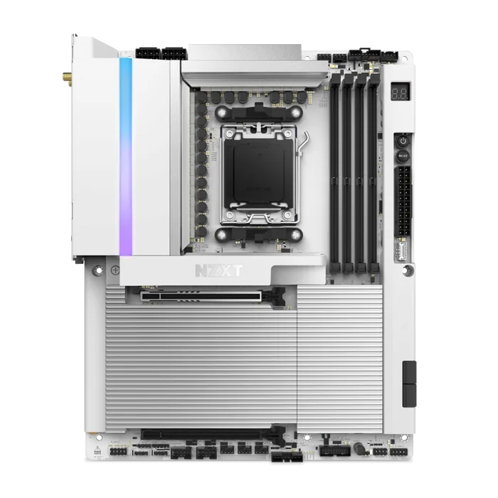 NZXT N9 X870E Gaming Wi-Fi 7 White ATX Motherboard, AMD AM5 Socket, Ryzen 9000 Ready, DDR5 8000+ MT/s, PCIe 5.0, Dual USB4 (40Gbps), 5GbE LAN, Full Metal Shroud | N9-X87XT-W1