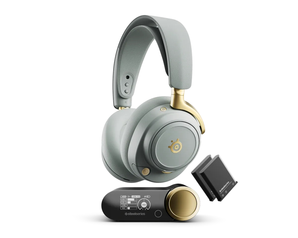 SteelSeries Arctis Nova Elite Wireless Gaming Headset, Hi-Res 96kHz/24-bit Audio, Carbon Fiber Drivers, GameHub OmniPlay, Sage Gold Edition