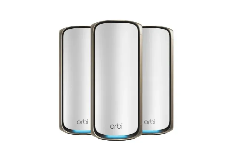 NETGEAR Orbi 970 Series Quad-Band WiFi 7 Mesh System (RBE973S), BE27000 Speeds up to 27Gbps, Covers 10,000 sq. ft., 10 Gig Internet & LAN Ports, 3-Pack Router + 2 Satellites | RBE973S-100EUS