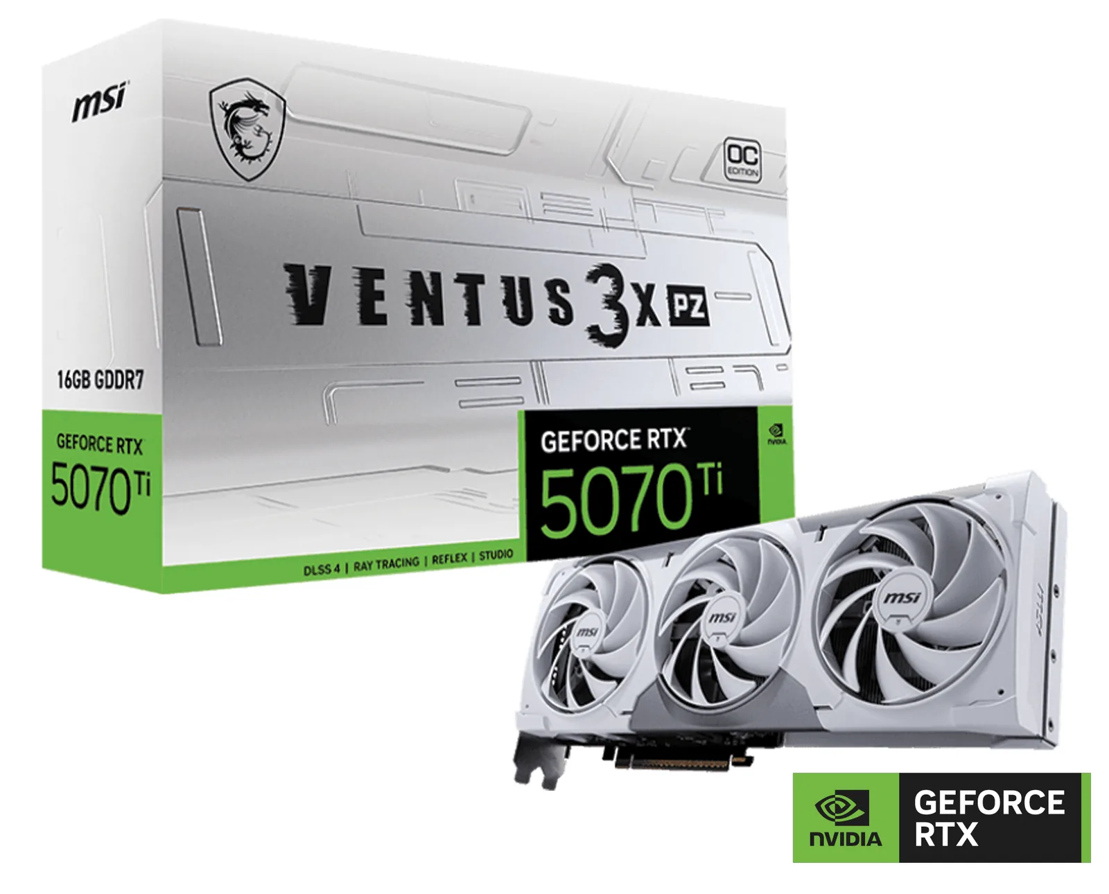 MSI GeForce RTX 5070 Ti 16G VENTUS 3X PZ OC White Graphics Card, 16GB  GDDR7, 8960 CUDA Cores, PCIe 5.0, Zero-Trace Power Path, 303mm SFF-Ready | 912-V531-636