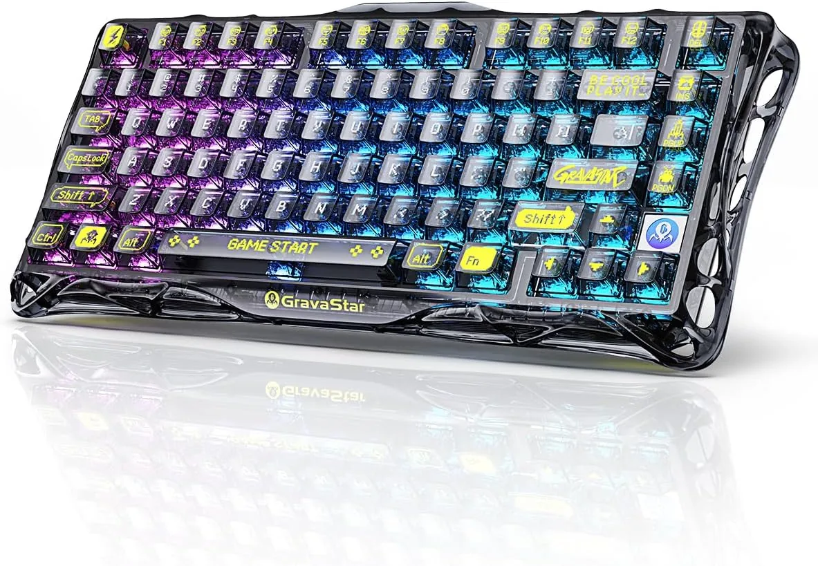 GravaStar Mercury K1 Lite Mechanical Gaming Keyboard, 75% Gasket Hot Swappable Custom Keyboard, Pre-lubed Linear Switches Mechanical Keyboard, RGB Backlit Wireless Keyboard - Transparent Black | GS K1 LITE_XTAL_BLK