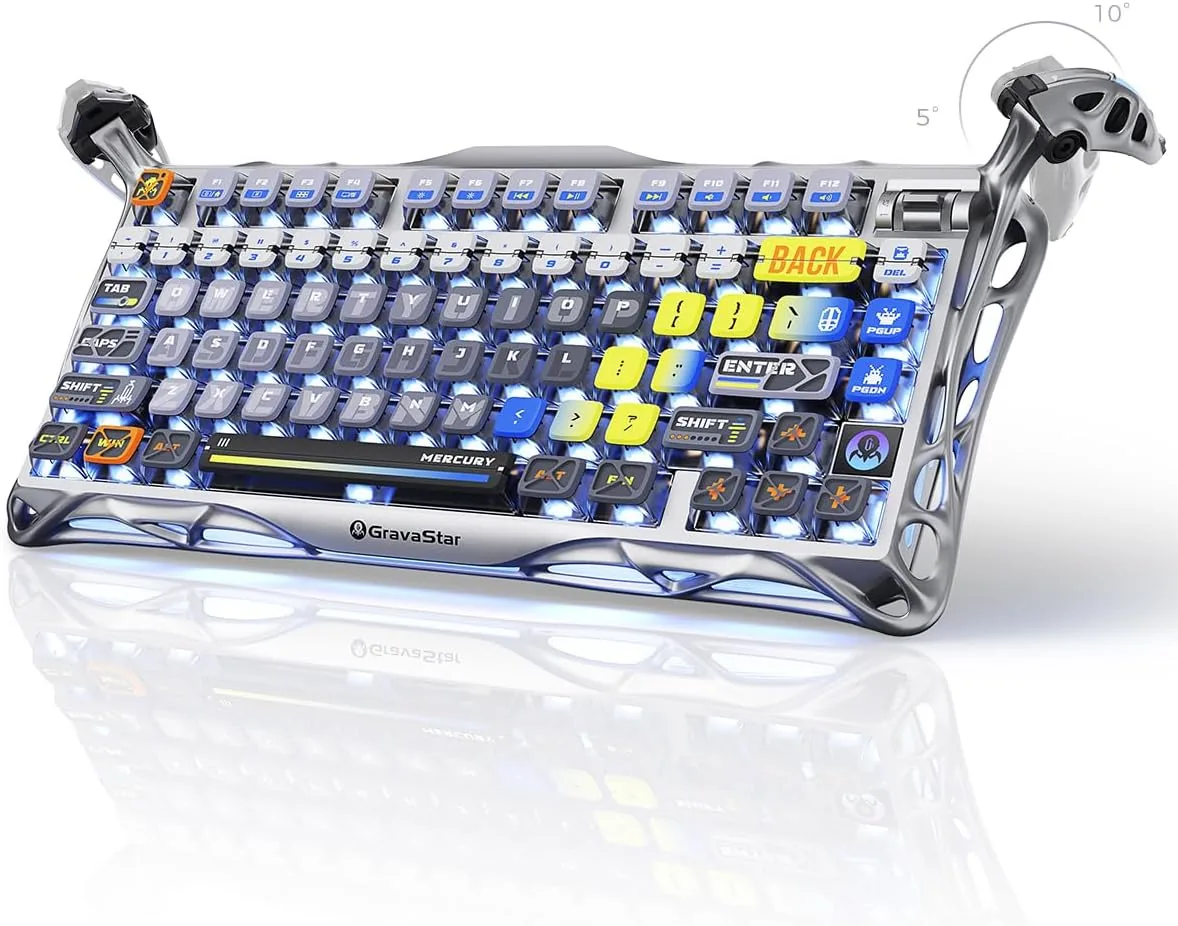 GravaStar Mercury K1 Pro Wireless Gaming Keyboard, 75% Layout, Interstellar Silver, RGB, 79 Keys + Knob, Kailh Linear Switches, 8000mAh Battery| GS K1_PRO_S_CGRY