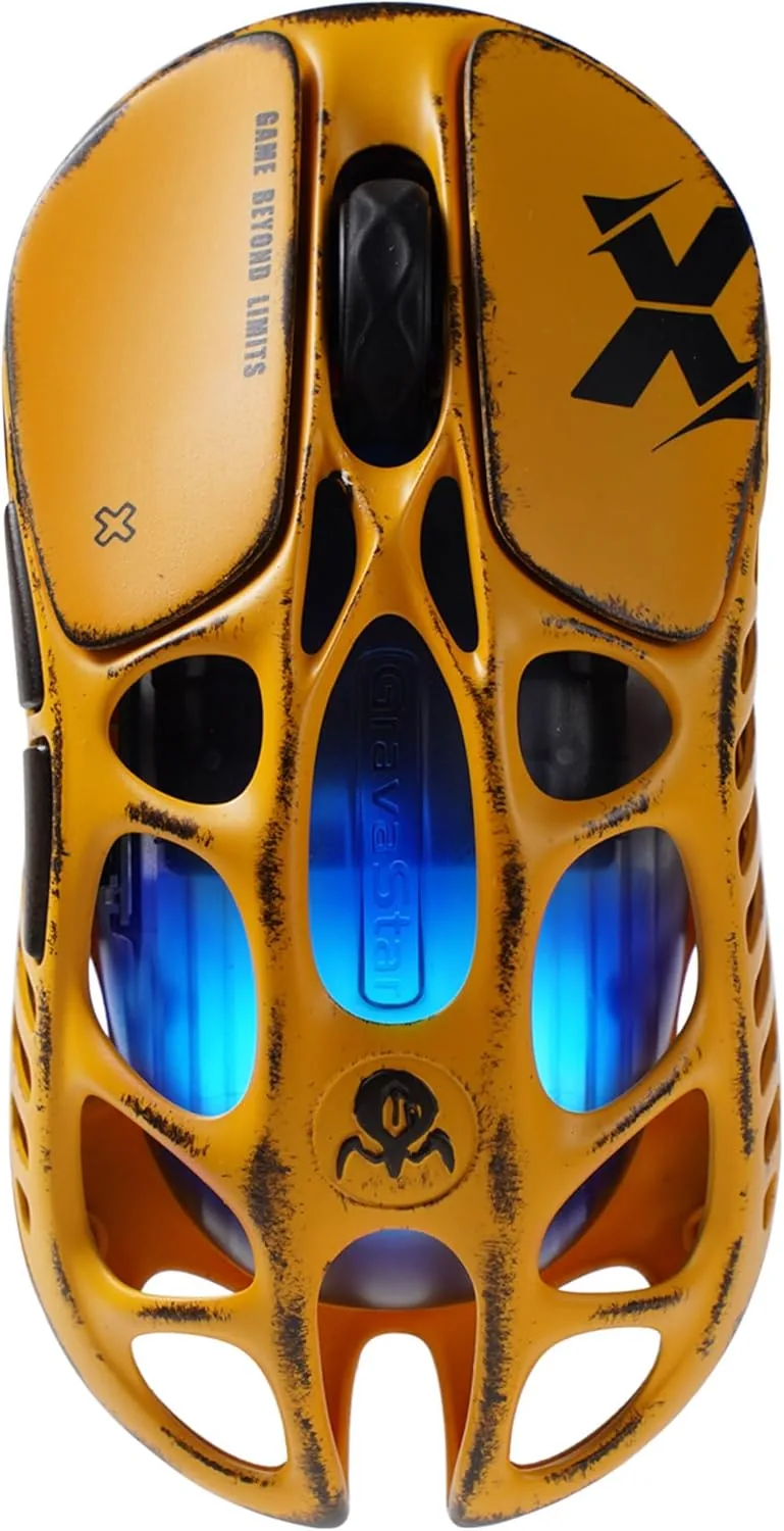 GravaStar Mercury X (1000Hz) Wireless Gaming Mouse Special Edition Battle Worn Yellow, 5 Programmable Buttons, Dynamic RGB Lighting, Tri-Mode Connectivity, Equipped with IC Chip BK CX52850 | GSX_YLW