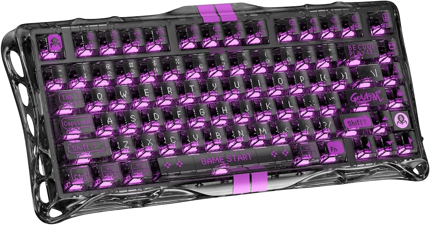 GravaStar Mercury V75 Lite Hall Effect Magnetic Gaming Keyboard – 8KHz Rapid Trigger Wired 75% Keyboard, Adjustable Actuation, Hot-Swappable Switches, Transparent RGB for PC/Mac | GS V75 LITE_XTAL_BLK