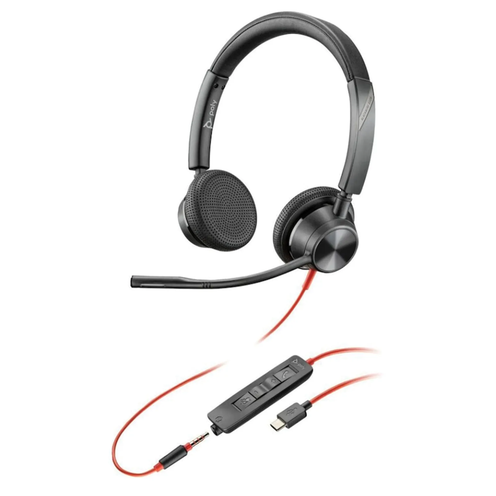 Poly Blackwire 3325 Stereo USB-C Headset +3.5mm Plug +USB-C/A Adapter, Noise cancelling Microphone | 8X221AA