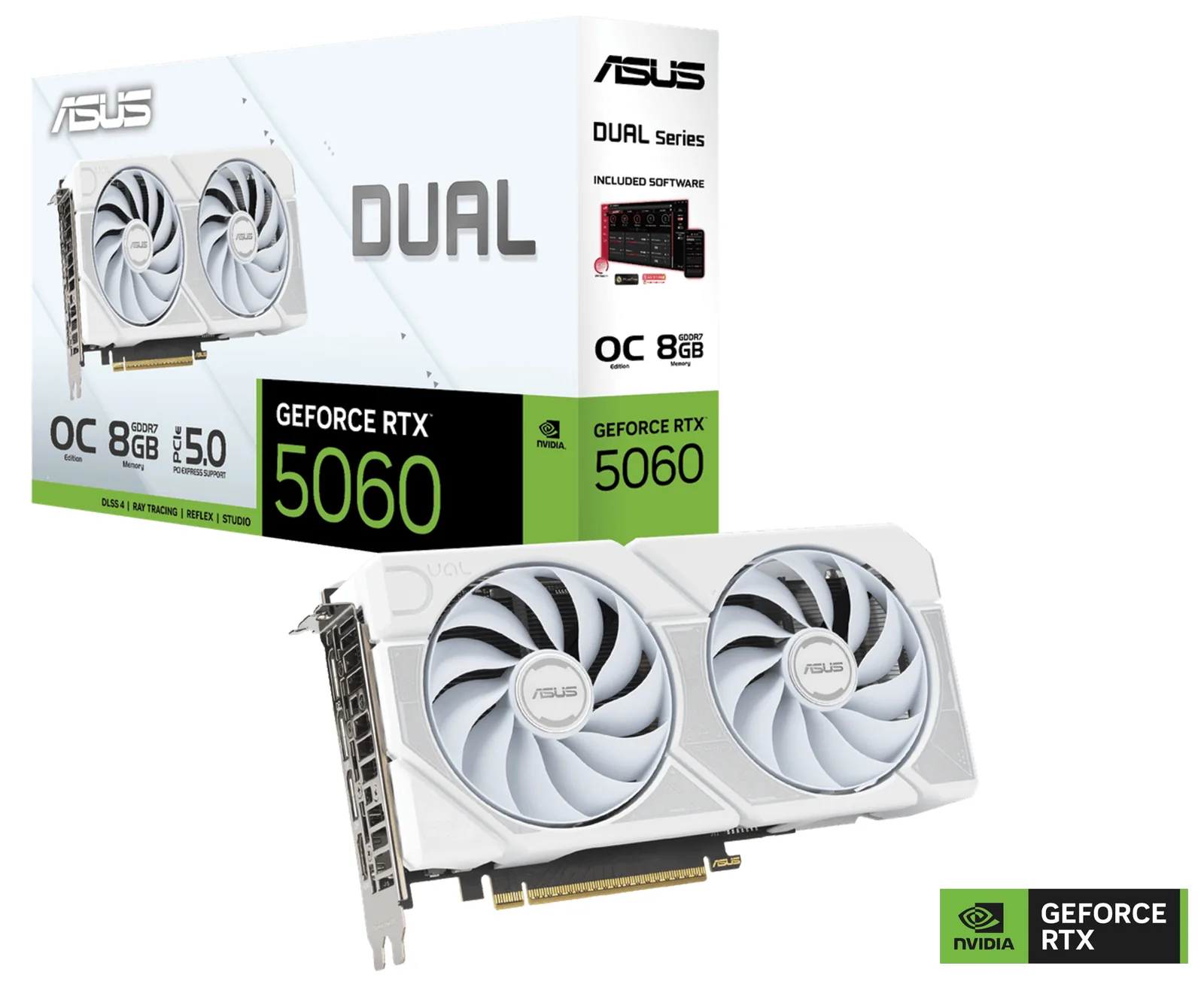 ASUS NVIDIA Dual GeForce RTX 5060 White OC Edition 8GB GDDR7 Graphics Card, 128-bit  28 Gbps, 623 AI TOPs, Blackwell Architecture | 90YV0N15-M0NA00