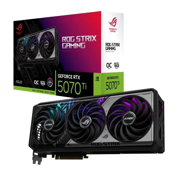 ASUS ROG Strix NVIDIA GeForce RTX 5070 Ti 16GB GDDR7 OC Edition Graphics Card, 256-bit, 28 Gbps, 8960 CUDA Core, 1492 AI TOPS, Blackwell architecture and DLSS 4 |  90YV0M90-M0NA00