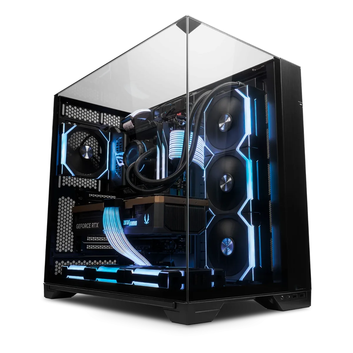 High-End Gaming PC: Intel Core i7-14700F 14th Gen + ZOTAC GAMING 5070 Solid 12GB GDDR7, 32GB DDR5 6000MHz RGB, 1TB NVMe 6000MB/s SSD, 360mm Lian Li HYDROSHIFT II LCD AIO, 750W PSU, ASUS WiFi 6E, Lian Li O11 Vision Compact