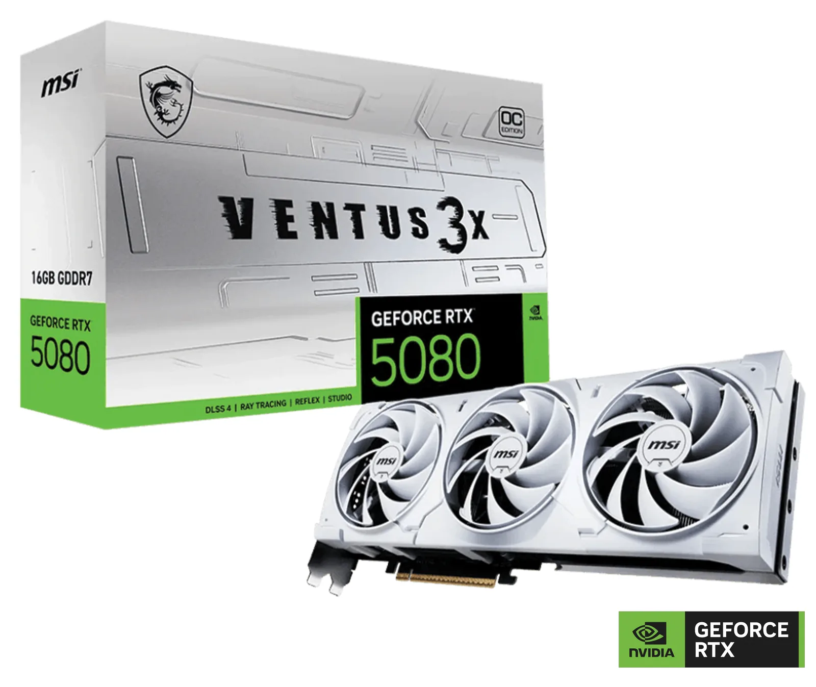 MSI NVIDIA GeForce RTX 5080 16G VENTUS 3X OC WHITE Graphics Card, 16GB GDDR7, 30 Gbps 256-bit, 10752 Units CUDA CORES, DLSS 4 | 912-V531-202