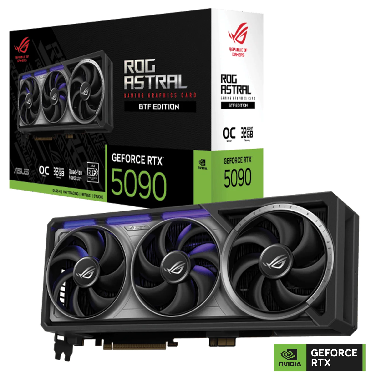 ASUS ROG Astral NVIDIA GeForce RTX 5090 32GB GDDR7 BTF OC Edition Graphics Card, 28 Gbps  512-bit, 21760 CUDA Core, 3593 AI TOPs, Detachable GC-HPWR Adapter | 90YV0NF0-M0NA00