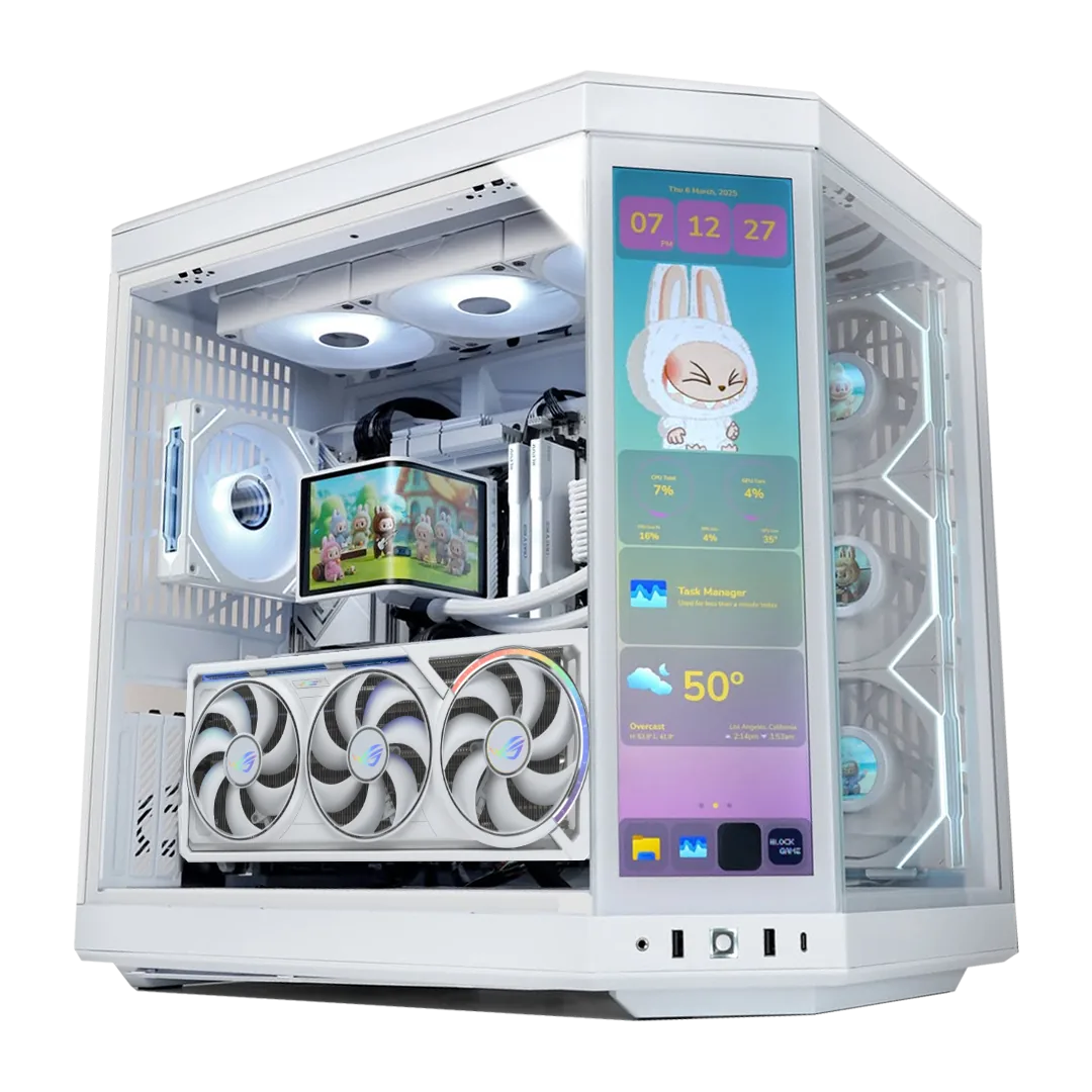 White Gaming & Content Creation PC Powered By ASUS, AMD Ryzen 9 9950X3D (16 Cores) + ASUS ROG ASTRAL RTX 5080 OC White 16GB GDDR7, 32GB DDR5 6000MHz, 1TB PCIe Gen5 SSD (14,700MB/s), 360mm LCD AIO, 1000W ATX 3.1, WiFi 7
