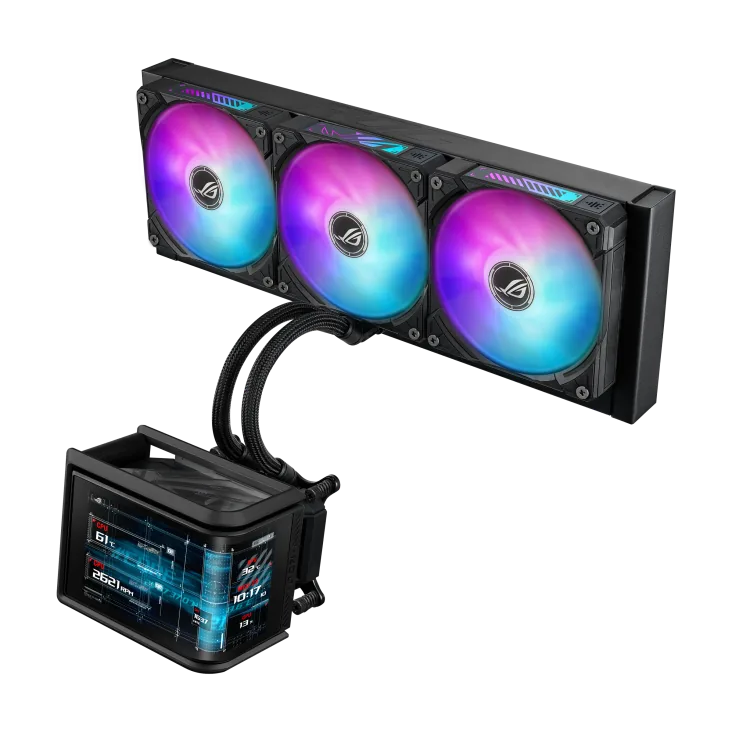 ASUS ROG Ryuo IV SLC 360 ARGB AIO Gaming CPU Liquid Cooler, Curved Screen 6.67-inch 2K AMOLED, Sliding LCD Panel, 3D Visual Effects, 71.44 CFM Fan Air Flow, 36dB(A) Noise, Black | 90RC0151-B0EAY0