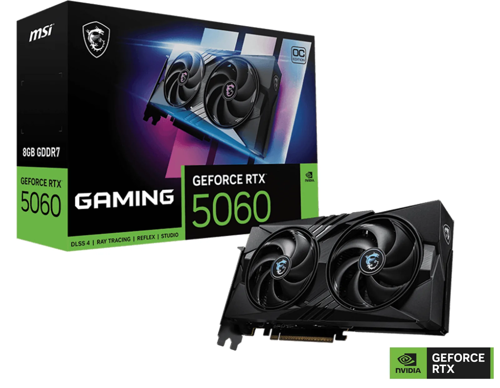 MSI NVIDIA GeForce RTX 5060 8G GAMING OC Graphics card, 8GB GDDR7, 128-bit 28 Gbps, 3840 Units CUDA CORES, 2640 MHz Extreme Clocks, NVIDIA Blackwell Architecture | 912-V537-023