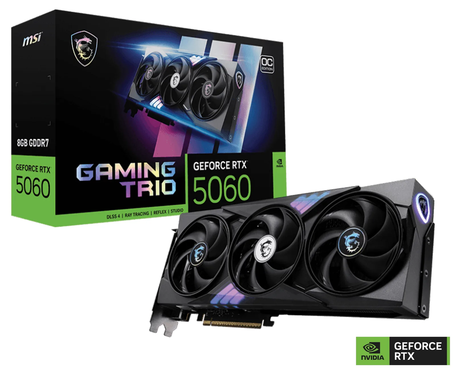 MSI NVIDIA GeForce RTX 5060 8G GAMING TRIO OC Graphics Card, 8GB GDDR7, 128-bit 28 Gbps, 3840 CUDA CORES Units, 2640 MHz Extreme Clocks,  NVIDIA Blackwell architecture and DLSS 4 | 912-V537-021
