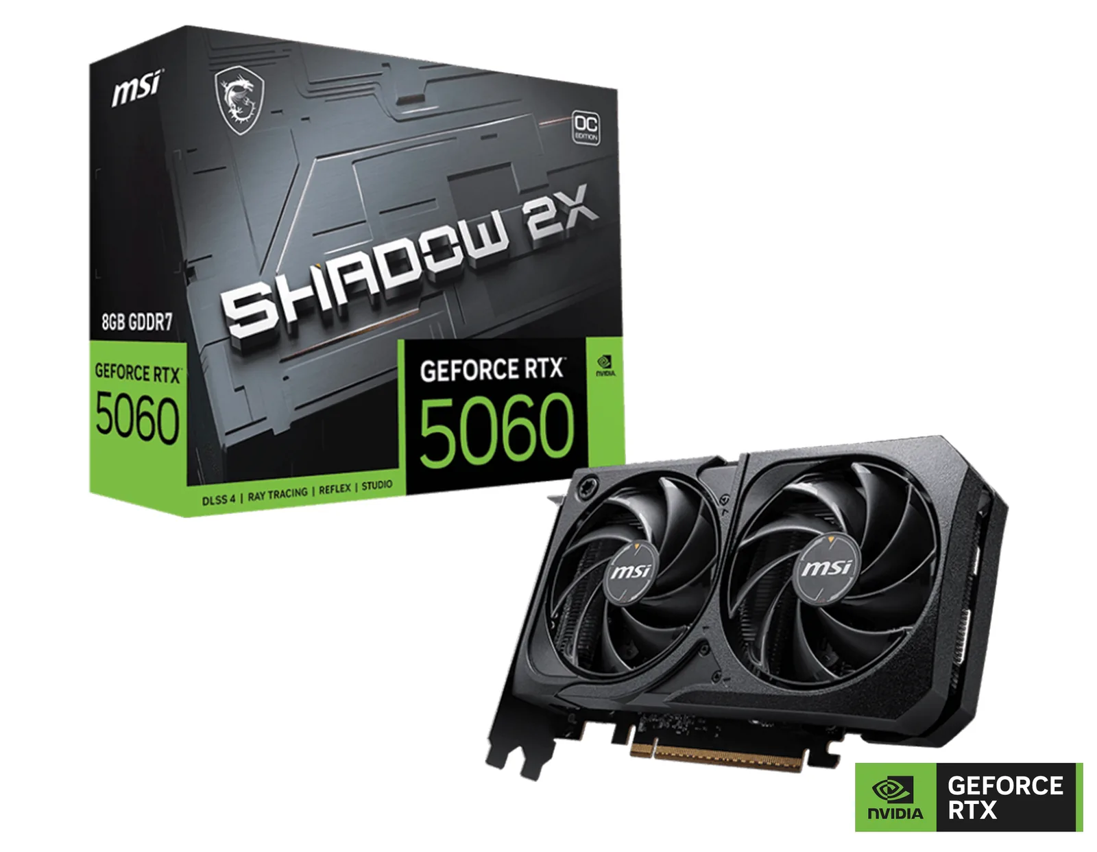 MSI NVIDIA GeForce RTX 5060 8G SHADOW 2X OC Graphics Card, 8GB GDDR7, 128-bit 28 Gbps, 3840 CUDA CORES Units, 2535 MHz Extreme Clock, NVIDIA Blackwell Architecture | 912-V537-019
