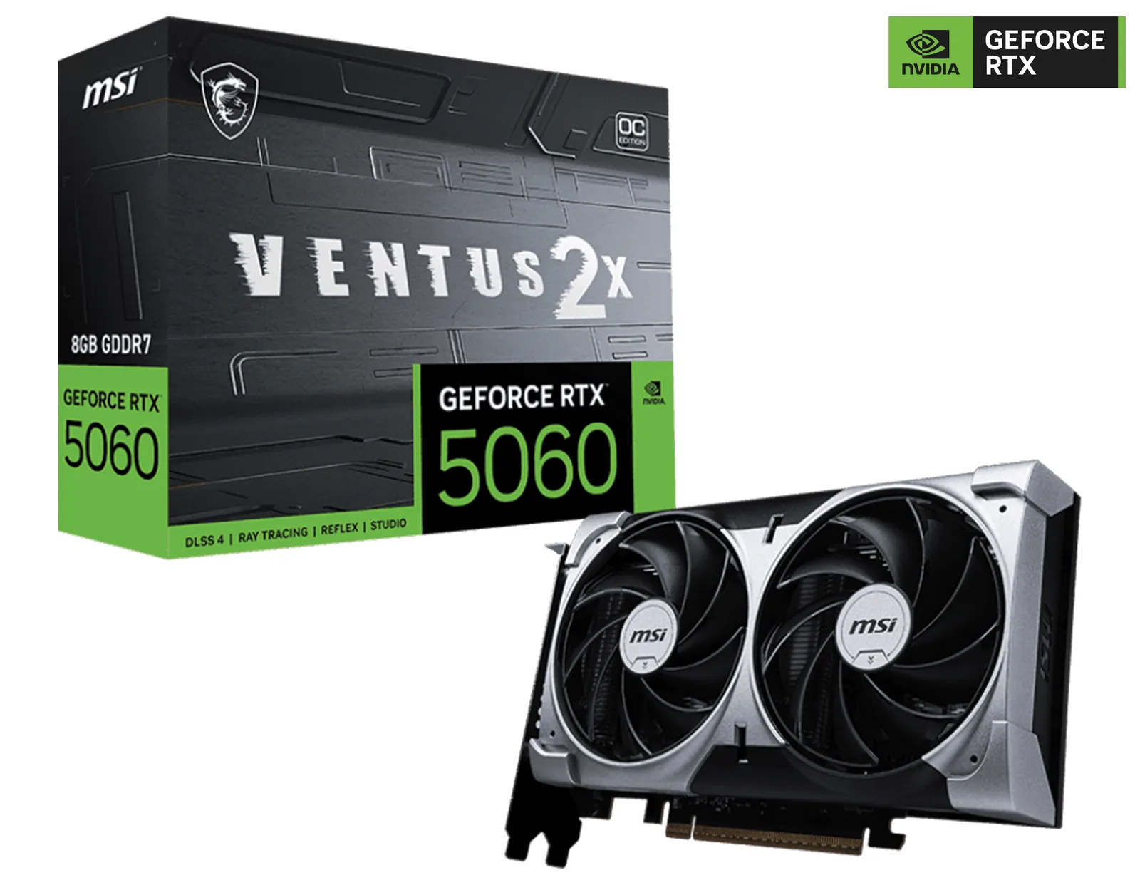 MSI NVIDIA GeForce RTX 5060 8G VENTUS 2X OC Graphic card, 8GB GDDR7, 128-bit 28 Gbps, 3840 CUDA CORES Units, 2535 MHz Extreme Clocks, NVIDIA Blackwell Architecture | 912-V537-017
