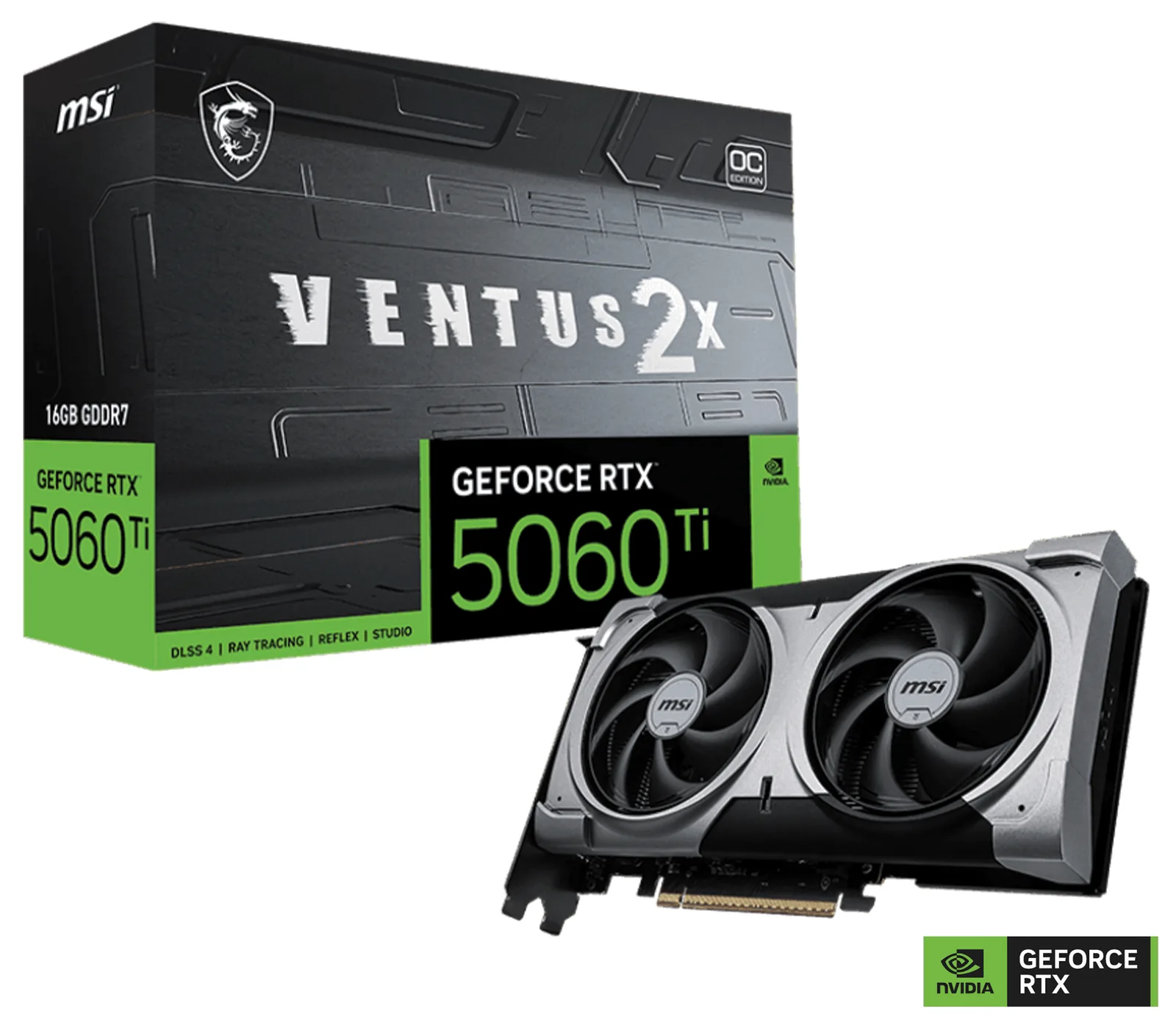 MSI GeForce RTX 5060 Ti 16G VENTUS 2X OC PLUS Graphic card, 16GB GDDR7, 128-bit 28 Gbps, 4608 Units CUDA Cores, 2617 MHz Extreme Clocks, NVIDIA Blackwell Architecture DLSS 4 | 912-V535-027