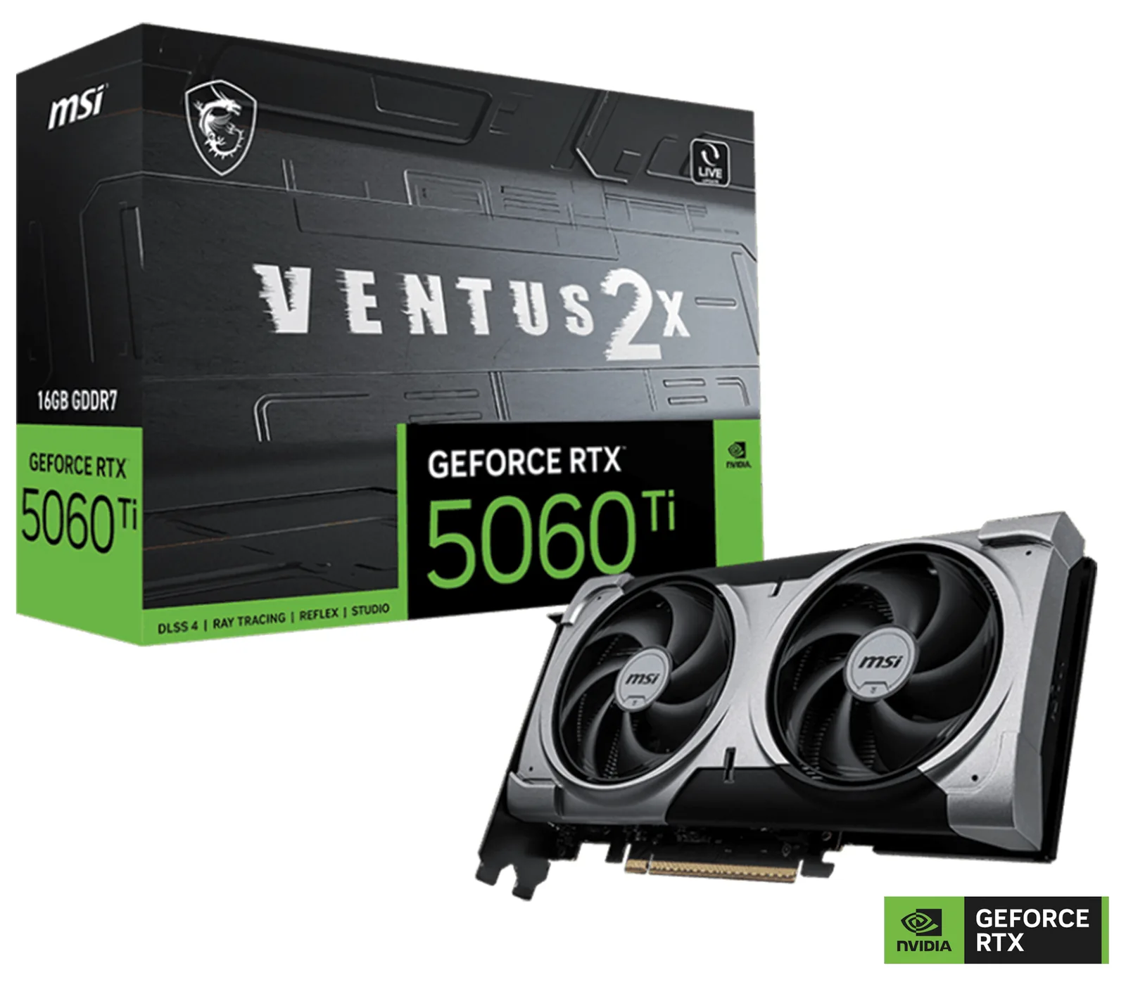 MSI GeForce RTX 5060 Ti 8G VENTUS 2X PLUS Graphic card, 8GB GDDR7, 28 Gbps 128-bit, 4608 Units CUDA CORES, 2587 MHz Extreme Clocks, NVIDIA Blackwell Architecture DLSS 4 | 912-V536-051