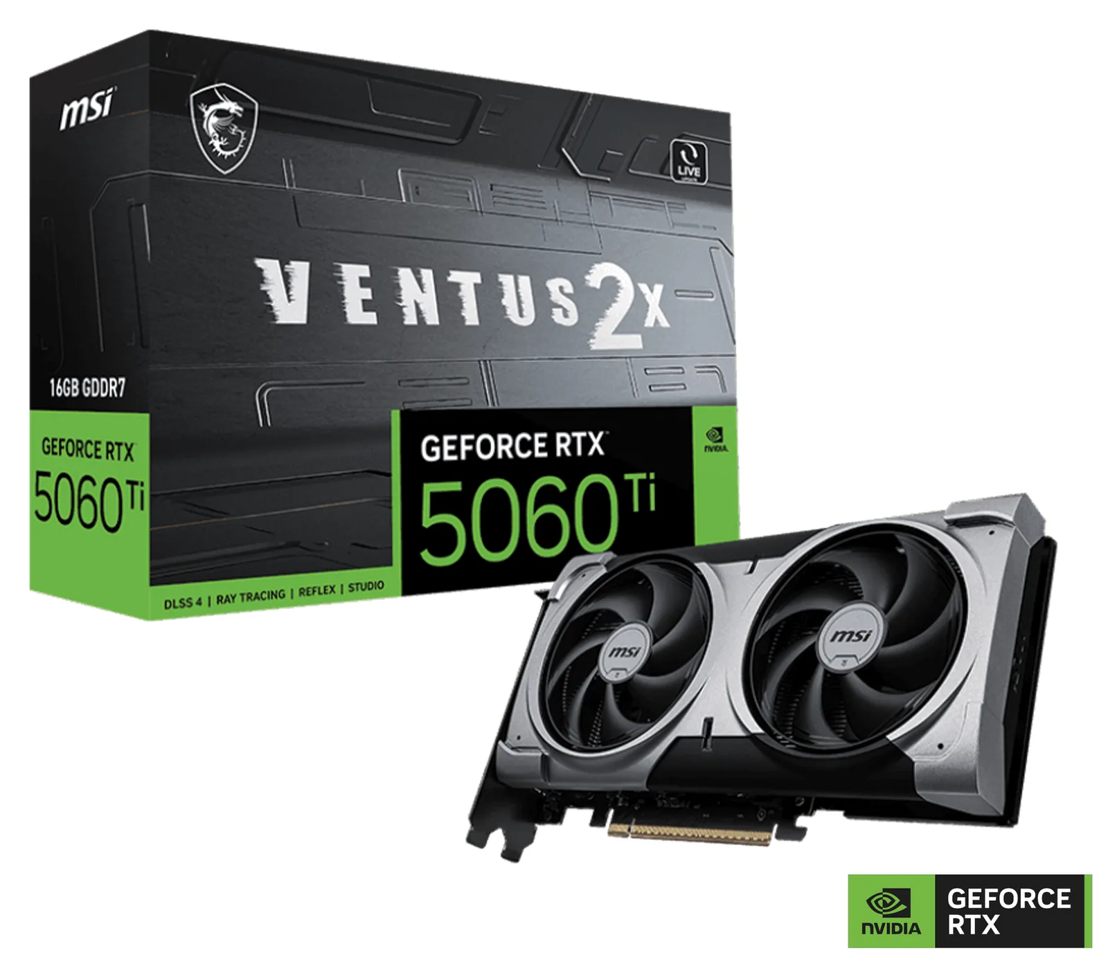MSI NVIDIA GeForce RTX 5060 Ti 16G VENTUS 2X PLUS Graphic card, 16GB GDDR7, 128-bit 28 Gbps, 4608 Units CUDA CORES, 2587 MHz Extreme Clocks, NVIDIA Blackwell Architecture DLSS 4 | 912-V535-048