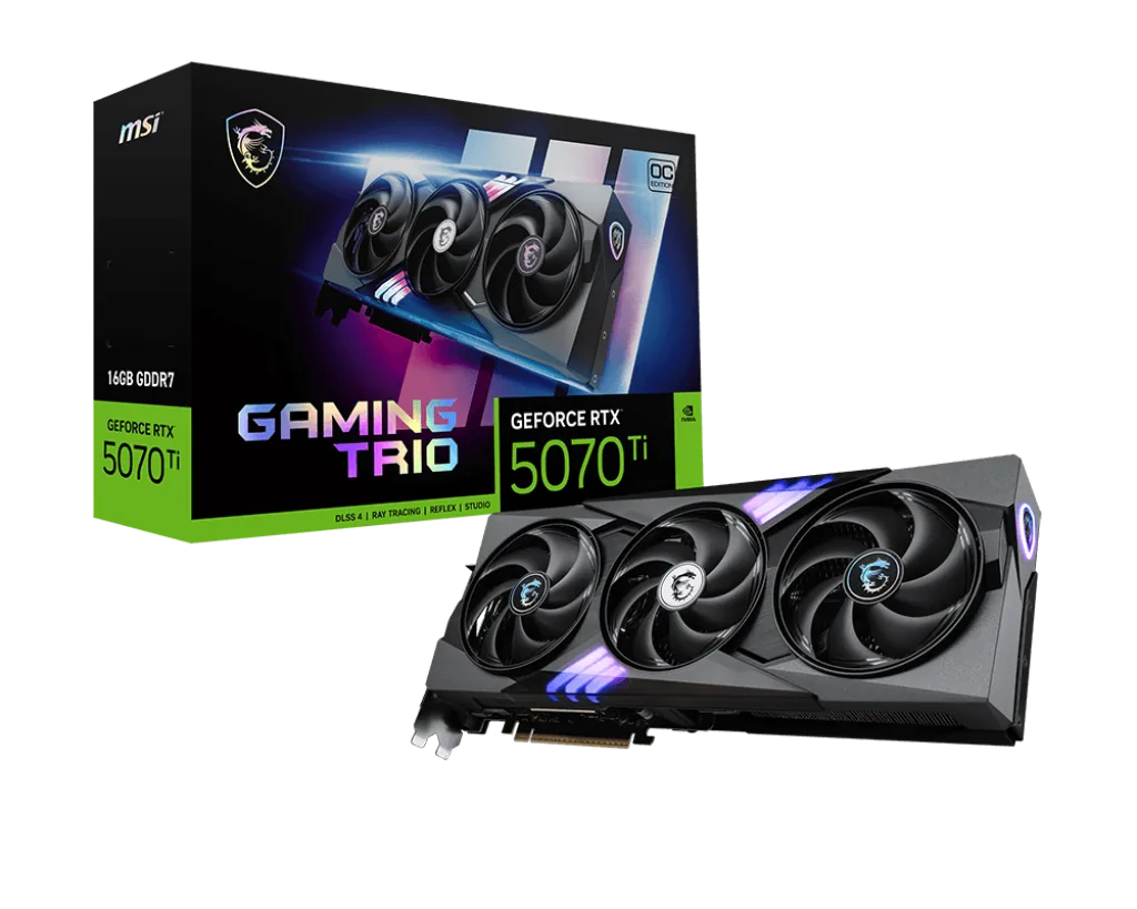 MSI GeForce RTX 5070 Ti 16G GAMING TRIO OC Edition Graphic Card, 16GB GDDR7, 256-bit 28 Gbps, 2580 MHz Extreme Clocks, NVIDIA Blackwell Architecture | 912-V531-272