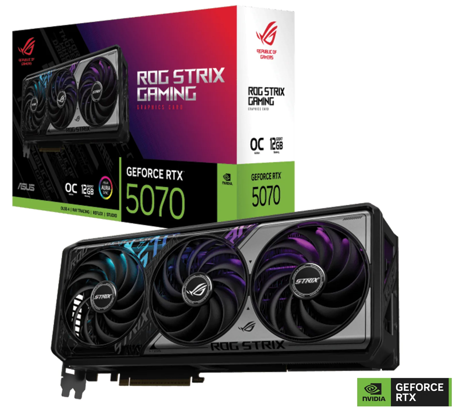ASUS ROG Strix GeForce RTX 5070 12GB GDDR7 OC Edition Graphic Card, 12GB GDDR7, 192-bit  28 Gbps, 6144 CUDA Cores, 1044 AI TOPS, NVIDIA Blackwell architecture and DLSS 4 | 90YV0M80-M0NA00