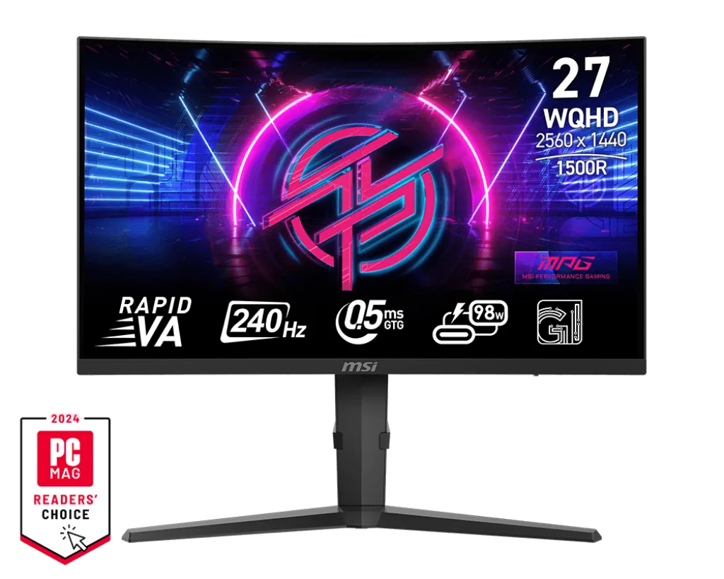 MSI MPG 275CQRXF 27-Inch Curved 2K 240Hz Gaming Monitor, 2560x1440 (WQHD), 0.5ms (GtG, Min.), Rapid VA Panel, VESA DisplayHDR 400, sRGB 120%. Adjustable Stand, HDMI, Type-C, DP, Anti-glare | 9S6-3CD04H-063
