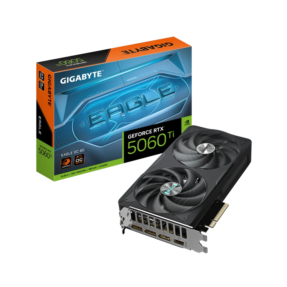 Gigabyte GeForce RTX 5060 Ti EAGLE OC 8G Graphics card, 8 GB GDDR7, 128 bit, 28 Gbps, 2617 MHz Core Clock, NVIDIA Blackwell architecture and DLSS 4, Black | GV-N506TEAGLE OC-8GD