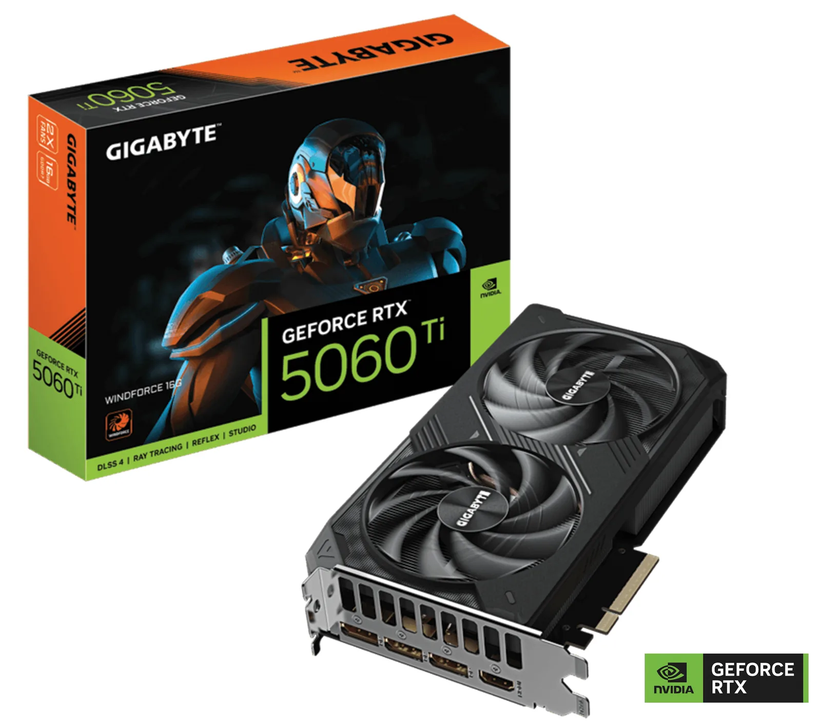 Gigabyte GeForce RTX 5060 Ti WINDFORCE 16G Graphics card, 16 GB GDDR7, 128 bit 28 Gbps, 2572 MHz Core Clock, NVIDIA Blackwell architecture and DLSS 4 | GV-N506TWF2-16GD