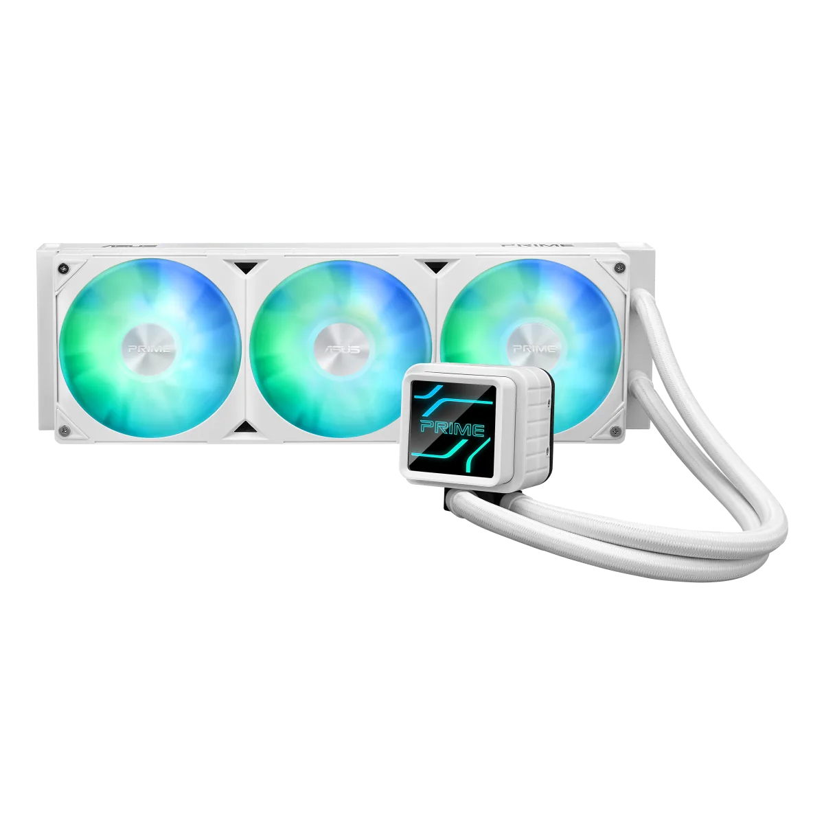 ASUS Prime LC ARGB LCD all-in-one CPU Liquid Cooler, with sharp screen showcasing CPU & GPU information, High-performance Asetek pump, Daisy-chainable fans, upto 3600 RPM, White | 90RC0102-B0EAY0