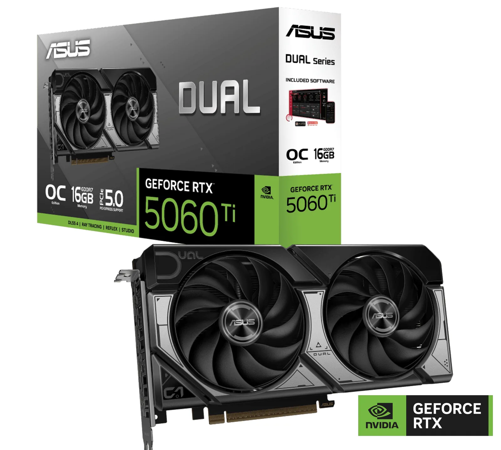 Asus GeForce RTX 5060 Ti Dual OC 16GB GDDR7 PCI-Express Graphics Card, 2632 MHz, Memory 16GB 28000MHz GDDR7, Cuda Cores: 4608, VR Ready, PhysX/CUDA Enabled, NVIDIA Blackwell 2.0, 4nm Process, Real-Time Ray Tracing, DLSS 4. | 90YV0MH0-M0NA00